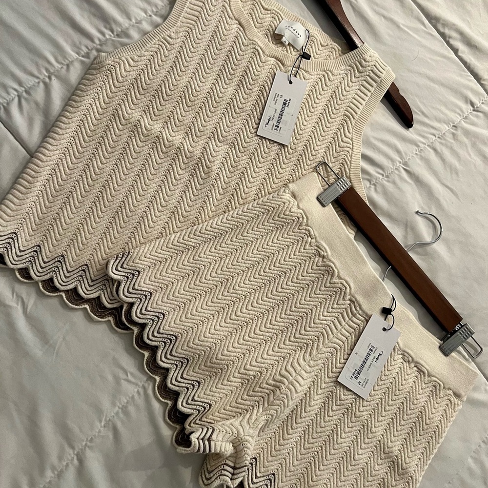 NWT Sundays Cream Knit Tank with Zigzag Design